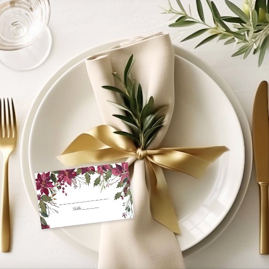 Poinsettia Florals Wedding | Scharlachrot Platzkarte