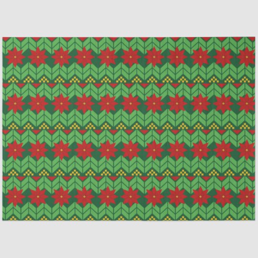 Poinsettia Flowers Red Gold and Green Holiday Seidenpapier (Vorderseite)