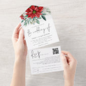 Poinsettia Foliage QR Code Skript Hochzeit All In One Einladung (Abreißen)