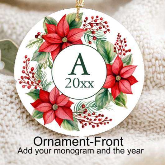 Poinsettia Foto Monogramm Jahr Keramik Ornament