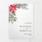 Poinsettia Foto QR Code Weihnachtsfeier Dreifach Gefaltete Einladung (Cover)