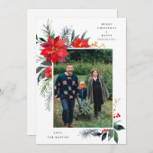 Poinsettia Frame V Foto Holiday Card (Vorne/Hinten)