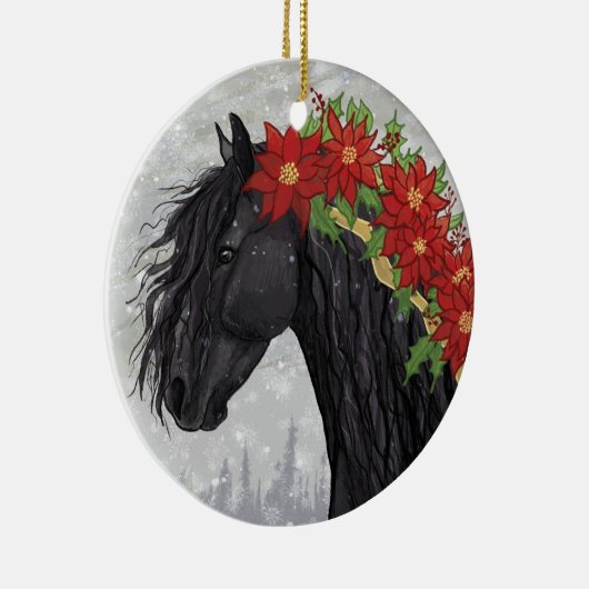 Poinsettia Friesian Horse Keramik Ornament (Rechts)