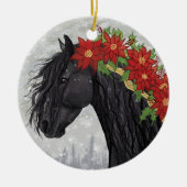 Poinsettia Friesian Horse Keramik Ornament (Vorne)