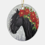 Poinsettia Friesian Horse Keramik Ornament (Links)
