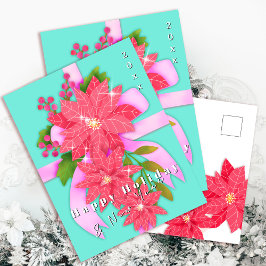 Poinsettia Frohe Feiertage Neues Jahr Aqua Blau Feiertagspostkarte