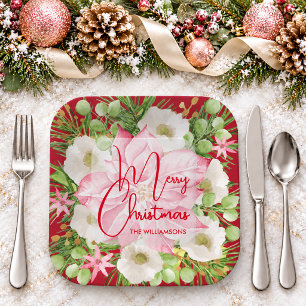 Poinsettia Frohe Weihnachten Pappteller