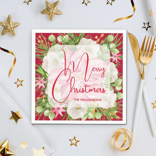 Poinsettia Frohe Weihnachten Serviette