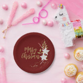 Poinsettia Frohe Weihnachten Weißer Burgund Elegan Pappteller (Party)