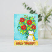 Poinsettia Frohe Weihnachtsbär Postkarte (Stehend Vorderseite)