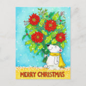 Poinsettia Frohe Weihnachtsbär Postkarte (Vorderseite)