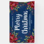 Poinsettia Frohe Weihnachtsfeiertage Navy Blue Banner (Vertikal)