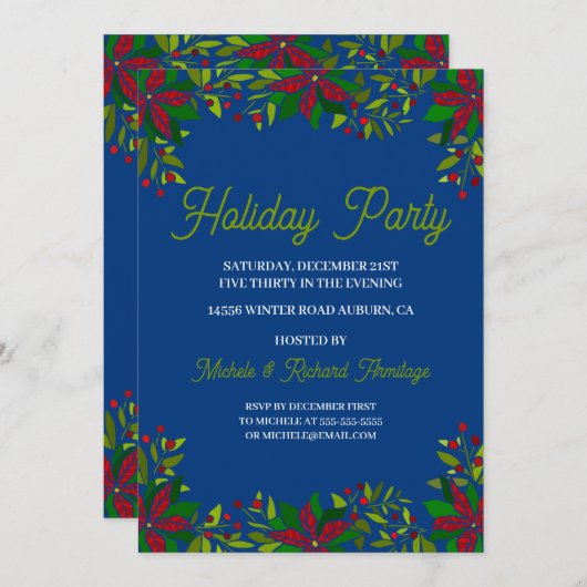 Poinsettia Garland Feiertag Einladung (Vorne/Hinten)