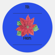 Poinsettia Gifting Stickers - Blau