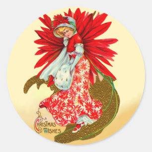 Poinsettia Girl Runder Aufkleber