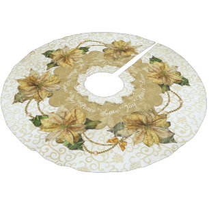 Poinsettia Gold Christmas Tree Skirt Polyester Weihnachtsbaumdecke