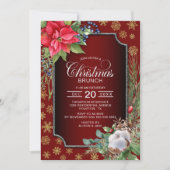 Poinsettia Gold Schneeflocken Roter Weihnachtsbrun Einladung (Vorderseite)