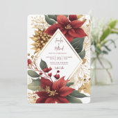 Poinsettia Goldene Weihnachtsfeier Einladung (Stehend Vorderseite)