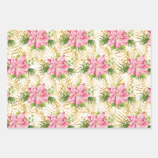 Poinsettia Goldpalme Tree Geschenkpapier Set (Vorderseite 3)