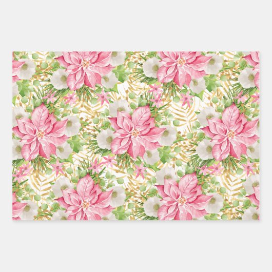 Poinsettia Goldpalme Tree Geschenkpapier Set (Vorderseite 2)