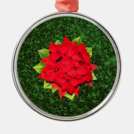 Poinsettia Green Glitter Background Ornament Aus Metall