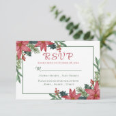 Poinsettia Green Red Floral Wedding RSVP (Stehend Vorderseite)