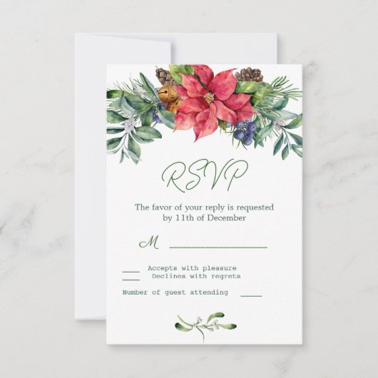 Poinsettia Greenerage Foliage Wedding RSVP Karte (Vorderseite)
