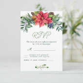 Poinsettia Greenerage Foliage Wedding RSVP Karte (Stehend Vorderseite)
