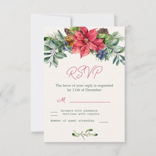 Poinsettia Greenerage Foliage Wedding RSVP Karte (Vorderseite)
