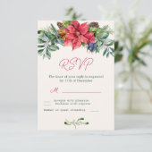 Poinsettia Greenerage Foliage Wedding RSVP Karte (Stehend Vorderseite)