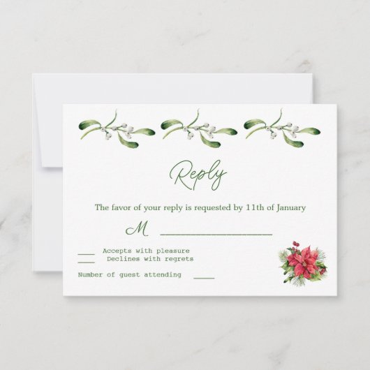 Poinsettia Greenerage Foliage Wedding RSVP Karte (Vorderseite)