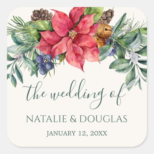 Poinsettia Greenerage Foliage Wedding Sticker (Vorderseite)