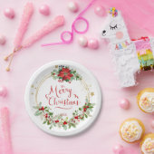 Poinsettia Greenerity Foliage Red Berry Weihnachte Pappteller (Party)