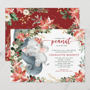 Poinsettia Greenery Elephant Holiday Baby Shower Einladung