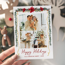 Poinsettia Greenery Goldenes Glück 3 Foto Feiertagskarte