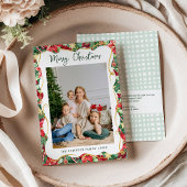 Poinsettia Greenery Pattern Merry Christmas Foto Feiertagskarte