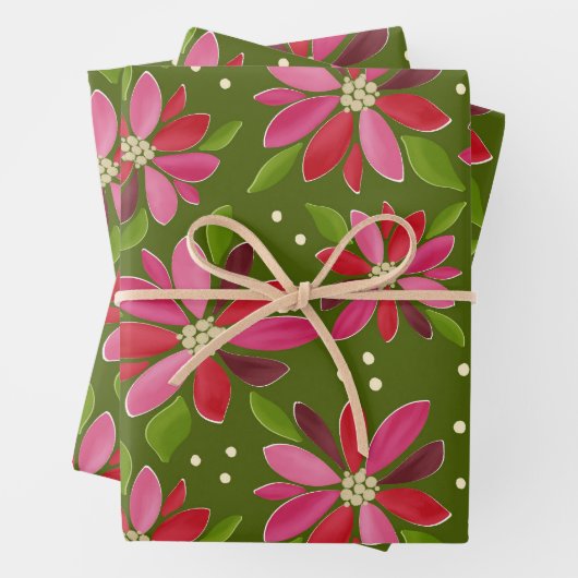 Poinsettia Grüne Geschenkpackung 3 Packung Geschenkpapier Set (Beispiel)