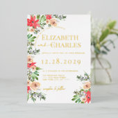 Poinsettia Grüne Weihnachtsfeiertage Hochzeit Folieneinladung (Stehend vorne)