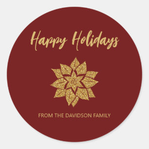Poinsettia Happy Holidays Glitzer Weihnachten Runder Aufkleber
