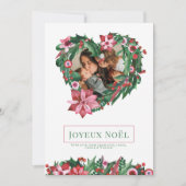 Poinsettia Heart Wreath Joyeux Noël Weihnachtskart Einladung (Vorderseite)