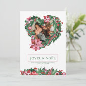 Poinsettia Heart Wreath Joyeux Noël Weihnachtskart Einladung (Stehend Vorderseite)