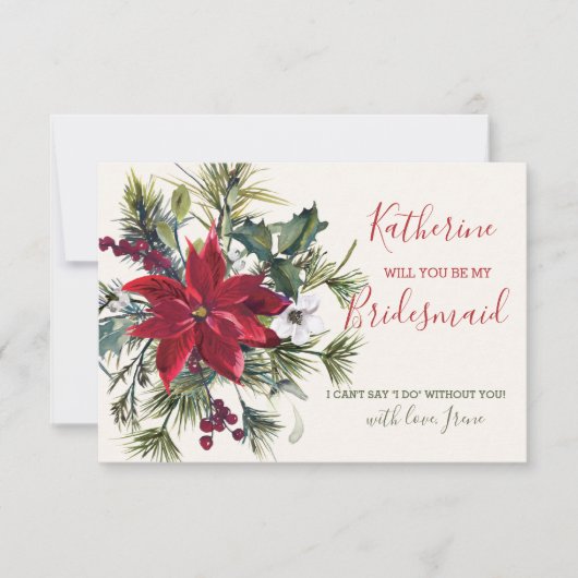 Poinsettia, heilig, Kiefer be meine Bridesmaid Einladung (Vorderseite)