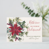 Poinsettia, heilig, Kiefer be meine Bridesmaid Einladung (Stehend Vorderseite)