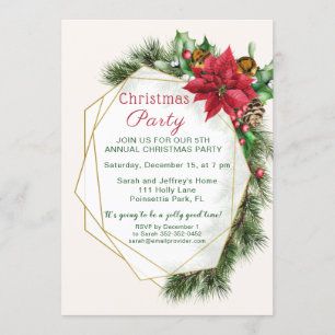 Poinsettia, heilig, Kiefernweihnachtsfest - Party Einladung