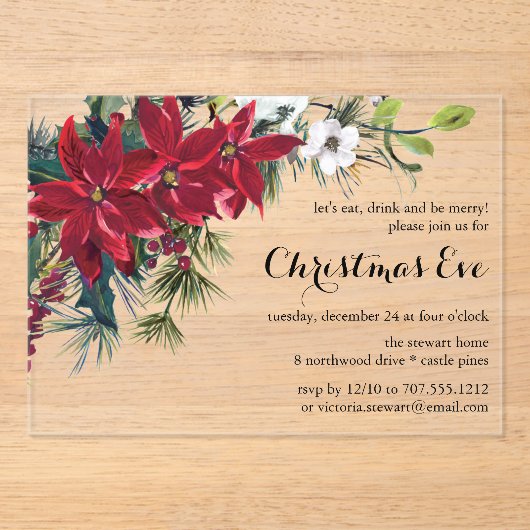 Poinsettia Holiday Floral | Abendessen Acryleinladungen (Vorderseite)