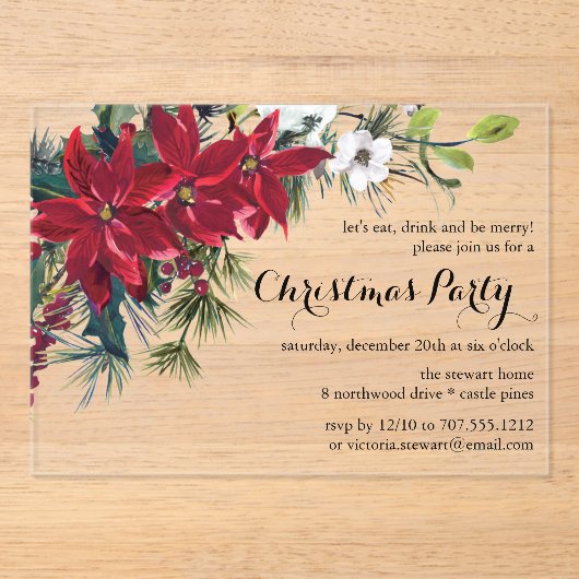 Poinsettia Holiday Floral Christmas Party Acryleinladungen (Vorderseite)