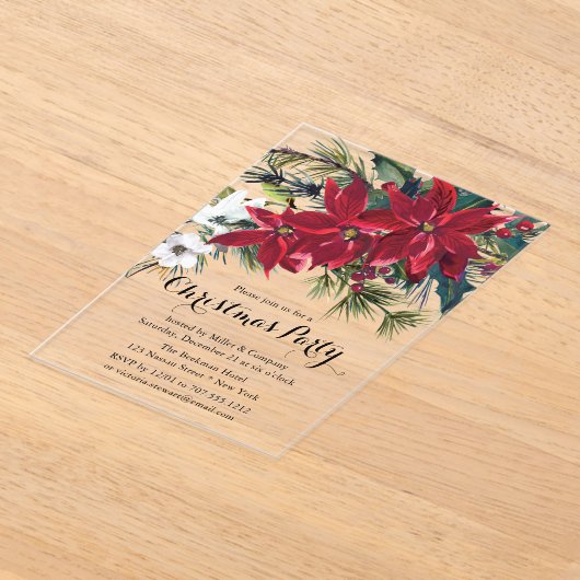 Poinsettia Holiday Floral Christmas Partys Company Acryleinladungen (Ablage )