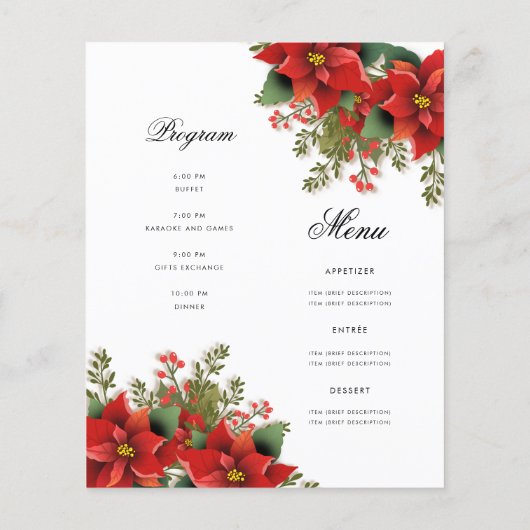 Poinsettia Holiday Invite Program & Menu (Rückseite)