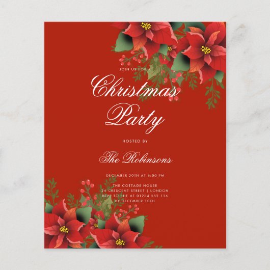 Poinsettia Holiday Invite Program Menu Red Flyer (Vorne)