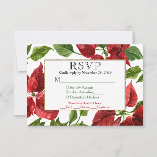 Poinsettia Holiday UAWG Wedding Response mit Mahlz RSVP Karte (Vorderseite)